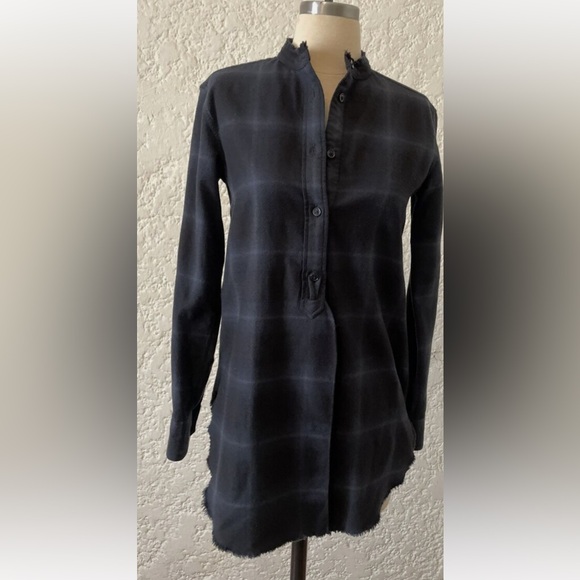 Helmut Lang Plaid Wool +Cashmere Distressed Plaid Blouse - Picture 3 of 9